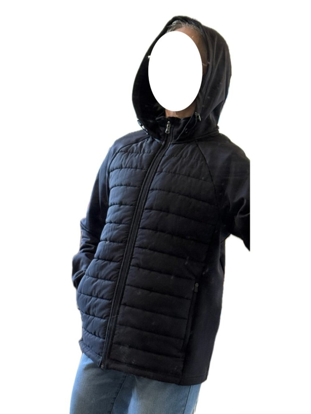 TEK Gear Jacket Full Front Zip Puffy Long Sleeve Hood Black Men S Unisex